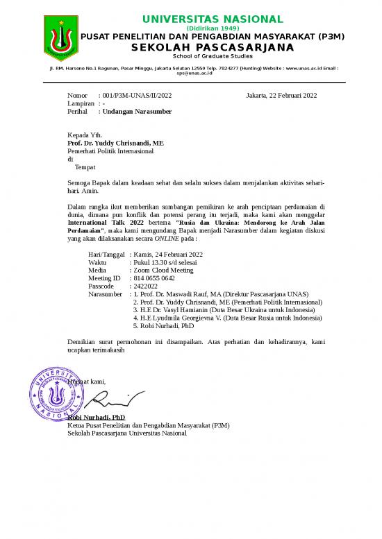 picture File - Undangan Narasumber Id 13816 | Undangan Pro D Yuddy Chrisnandi Me Pemerhati Politik Internasional Narsum International Talk 2022 P3m 24 Februari 2022