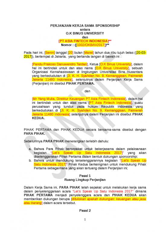 picture_Perjanjian Kerjasama | Format Perjanjian Kerjasama Sponsorship Antara O K Binus Dan Mitra Luar Binus