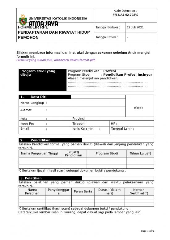 picture1_Pendidikan Pdf 14170 | Form Rpl Pendaftaran Dan Riwayat Hidup