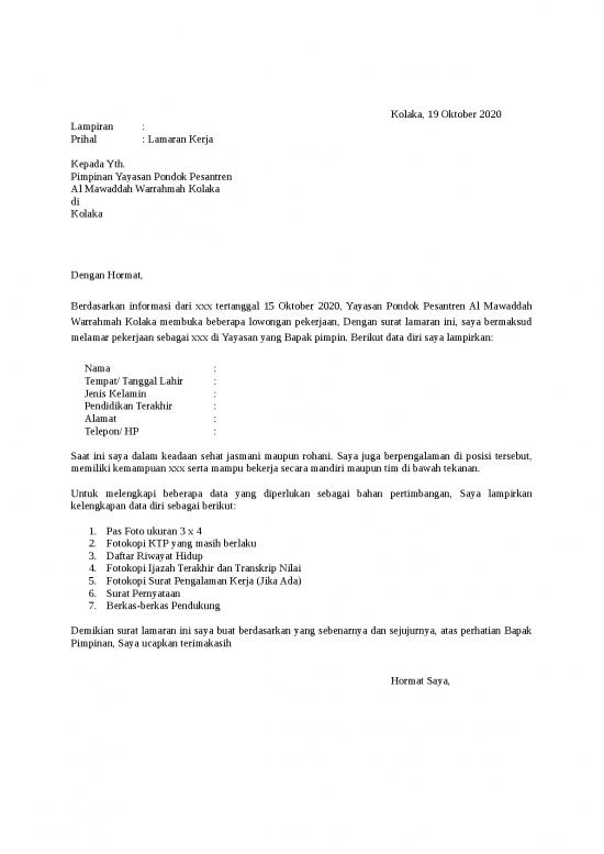 picture Surat Lamaran Kerja Doc 14175 | Surat Lamaran Pekerjaan