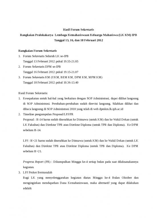 picture Lokakarya Mahasiswa Id 14219 | Hasil Forum Sekretaris Lk Km Ipb