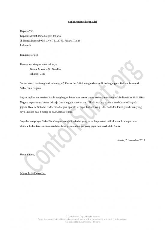 picture File - Surat Pengunduran Diri Id 14382 | Contoh Surat Pengunduran Diri Guru