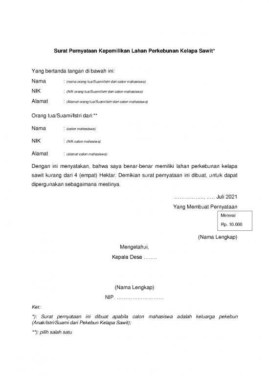 picture_File - Surat Pernyataan Id 14682 | 2 Format Surat Pernyataan Kepemilikan Lahan Perkebunan Kelapa Sawit Keluarga Pekebun