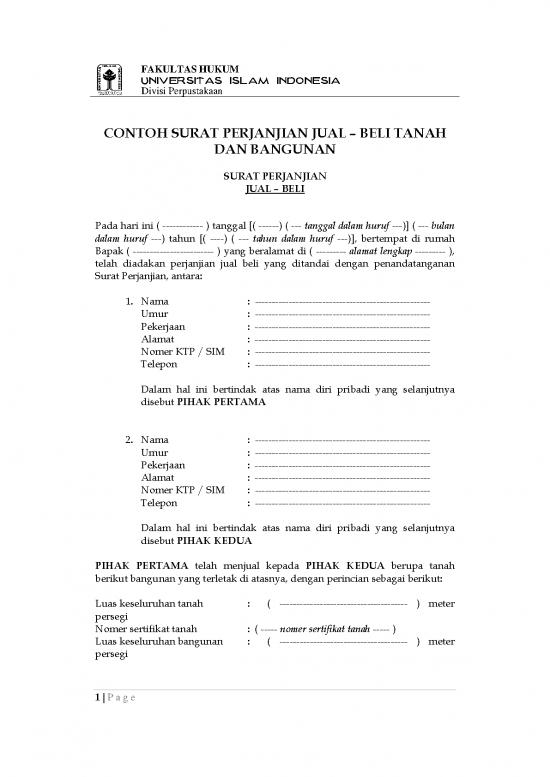 picture1_Hukum Pdf 14720 | Contoh Surat Perjanjian Jual Beli Tanah Dan Bangunan3 Fh Uii