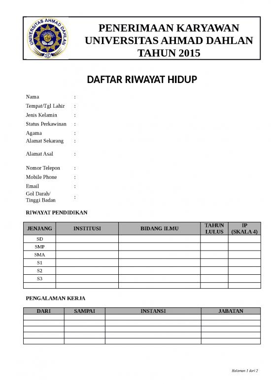 picture1_Currriculum Vitae Karyawan | File - Daftar Riwayat Hidup Id 15704