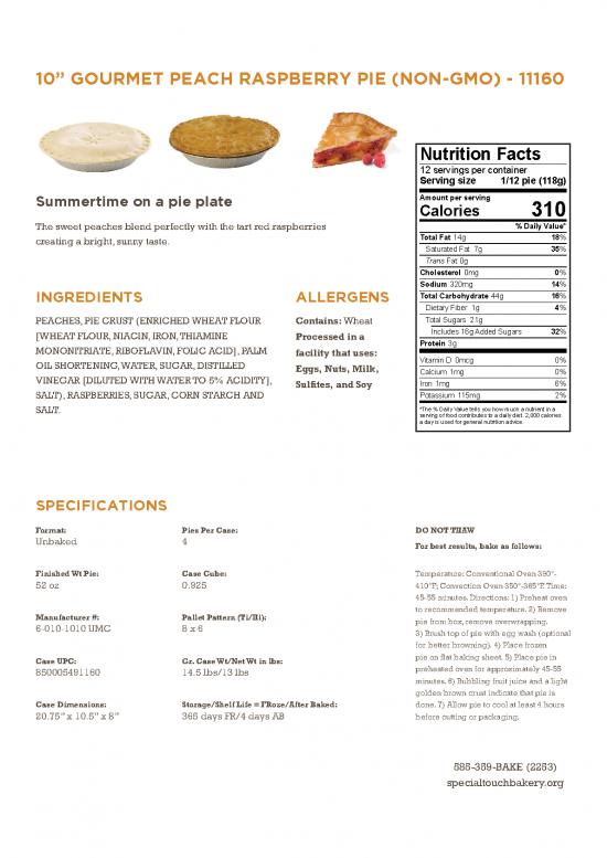 picture1_Protein Diet Pdf 148604 | 20stb0356 Product Spec Sheets 2020 Gourmet Pies 10in Peach Raspberry Pie