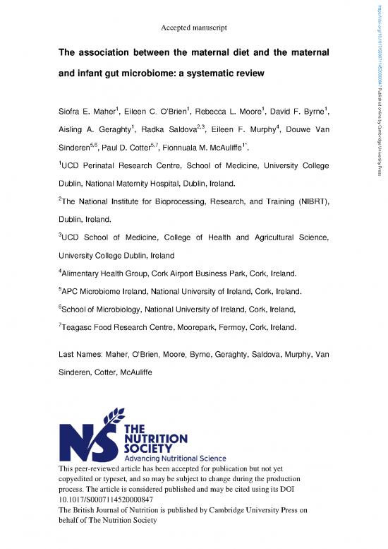 picture1_Agricultural Pdf 149883 | Association Between The Maternal Diet And The Maternal And Infant Gut Microbiome A Systematic Review