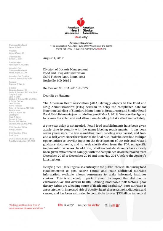 picture_Comments To Fda On 1year Menu Labeling Delay August 2017