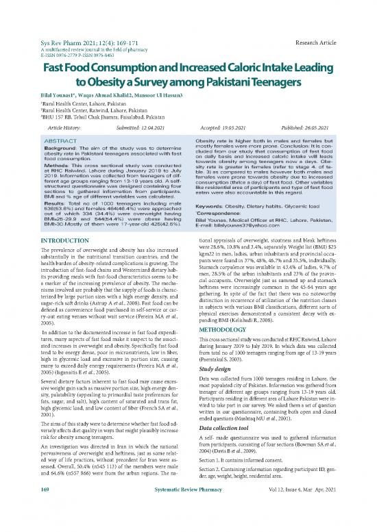 picture1_Pharmacy Pdf 150543 | Fast Food Consumption And Increased Caloric Intake Leading To Obesity A Survey Among Pakistani Teenagers
