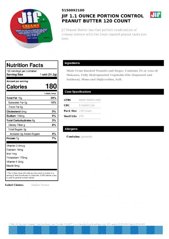 picture1_Nutrition Facts Pdf Template 150244 | Jif 11 Ounce Portion Control Peanut Butter 120 Count Portion Control 120 Count