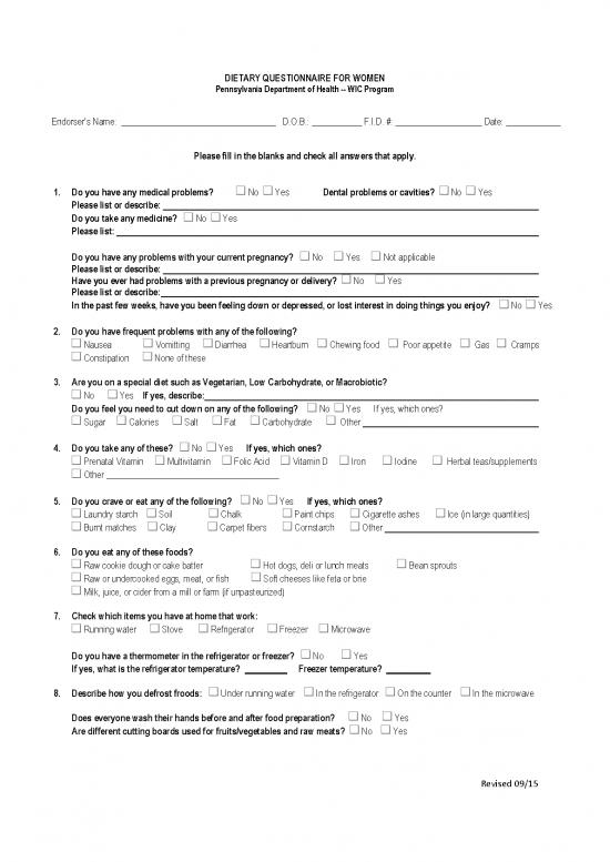 picture1_Diet Questionnaire Pdf 148488 | Pawic Dietary Questionnaire Women