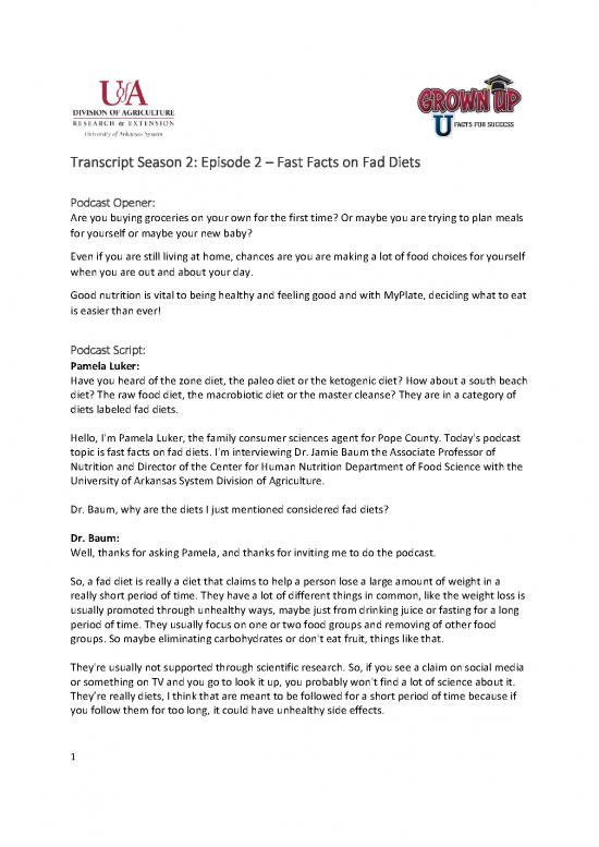 picture Fad Diet Pdf 150588 | Season 2 Episode 2 Facts On Fad Diets Transcript