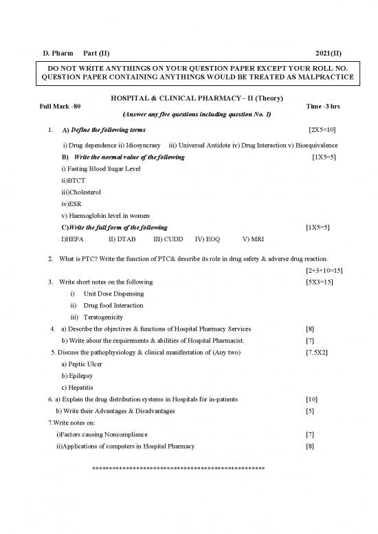 picture Pharmacy Pdf 152116 | 2nd Year Annua & Supplemenray Exam 2022