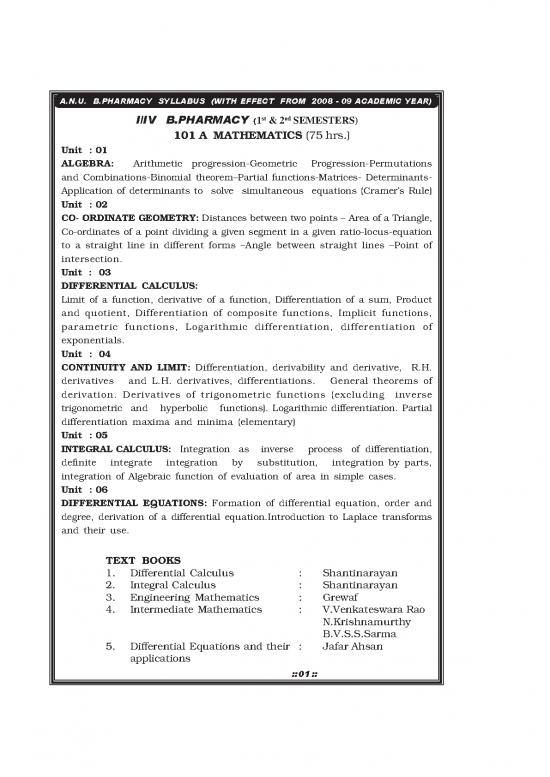 picture Pharmacy Pdf 152415 | Anu 1st Pharm Syllabus