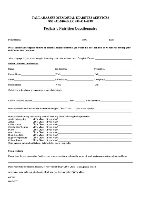 picture1_Diabetes Pediatric Nutrition Questionnaire