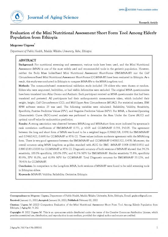 picture_Evaluation Of The Mini Nutritional Assessment Short Form Tool Among Elderly Population From Ethiopia