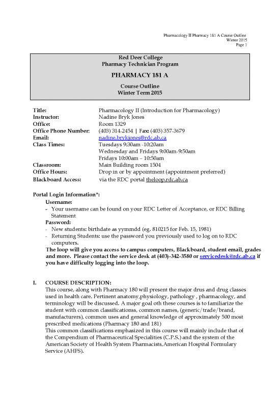 picture_Pharmacy Pdf 152504 | Phar 181 Course Outline Winter 2015