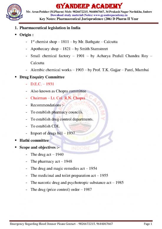 picture_Pharmacy Pdf 153483 | 206 Key Notes Pharm Jurisprudence D Pharm Ii Year Gyandeep Academy 9826672215