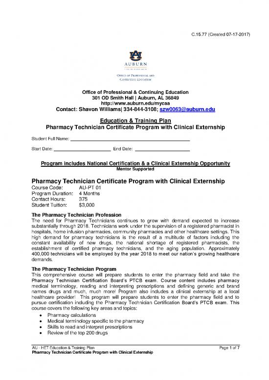 picture_Certification Pdf 155691 | Au   Pharmacy Technician Certificate Program With Clinical Externship C77