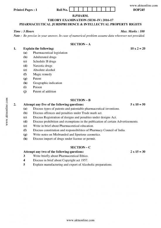 picture1_Bpharm 4 Sem Pharmaceutical Jurisprudence And Intellectual Property Rights Bop 245 2016 17