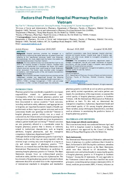 picture_Factors That Predict Hospital Pharmacy Practice In Vietnam