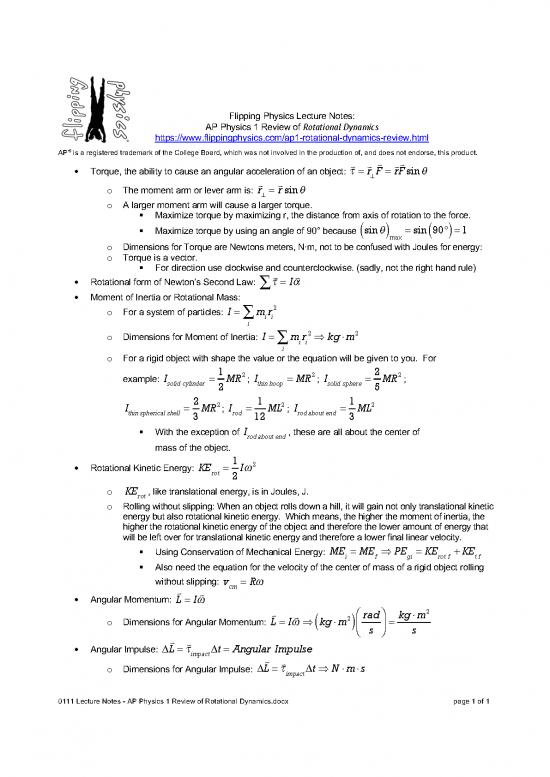 picture Dynamics Pdf 158048 | 0111 Lecture Notes   Ap Physics 1 Review Of Rotational Dynamics