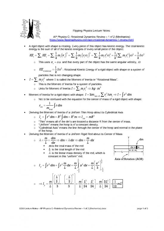 picture Dynamics Pdf 158049 | 0200 Lecture Notes   Ap Physics C  Rotational Dynamics Review   1 Of 2  Mechanics