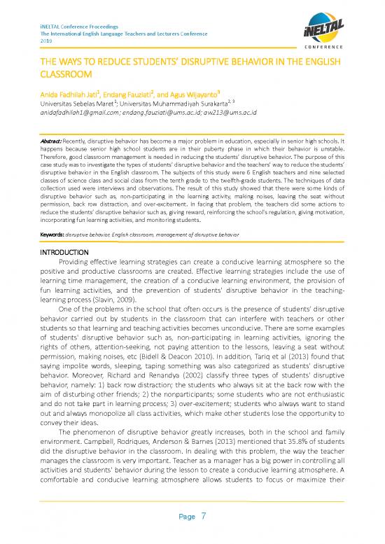 picture Classroom Management Pdf 156411 | 2 Anida Fadhilah Jati Endang Fauziati And Agus Wijayanto The Ways To Reduce The Students&rsquo; Disruptive Behavior In The English Classroom