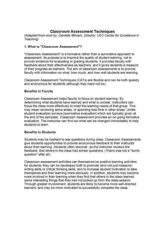 picture Classroom Pdf 156479 | Classroom Assessment Techniques Mihram