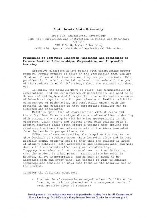 picture Classroom Management Pdf 156795 | Epsy302  Seed410  Cte419  Aged434