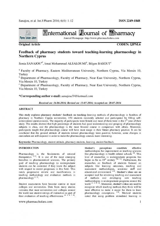 picture_Feedback Of Pharmacy Students Toward Teachinglearning Pharmacology In Northern Cyprus
