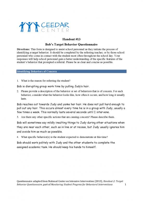 picture Student Behavior Questionnaire Pdf 156913 | Handout 13 Bobs Target Behavior Questionnaire