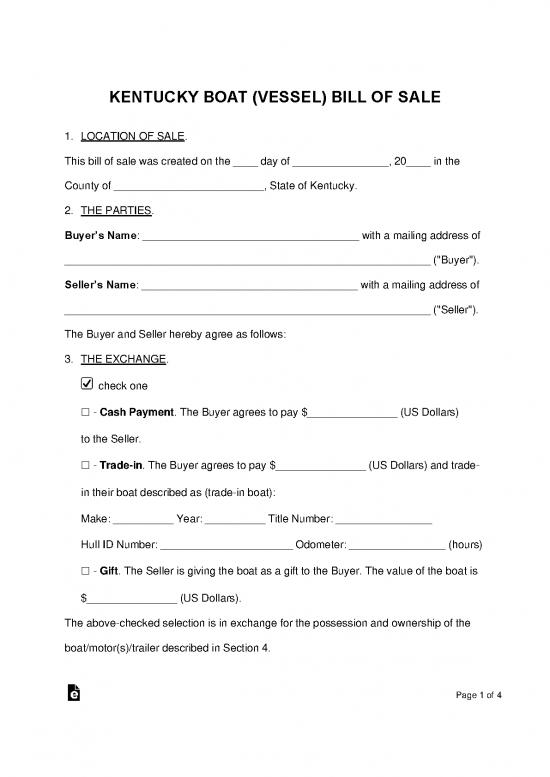picture Bill Of Sale For Boat 157120 | Kentucky Vessel Bill Of Sale
