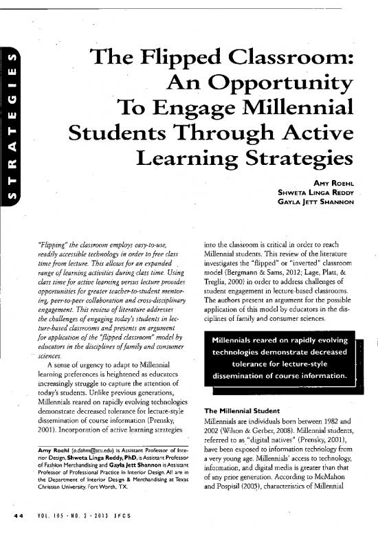 picture Classroom Pdf 156724 | Roehlreddy  Shannon (2013) The Flipped Classroom As A Way Of Engaging The Millenial Through Active Learning Strategies