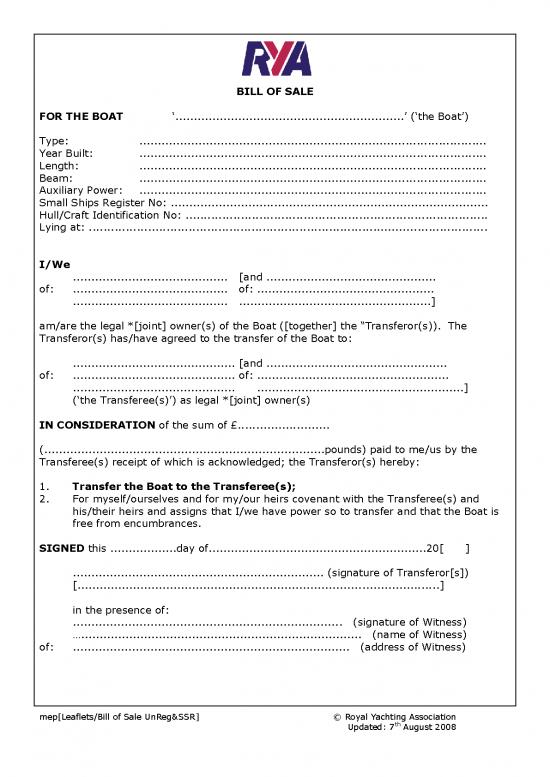 picture Bill Of Sale For Boat 157265 | Rya Billof Sale