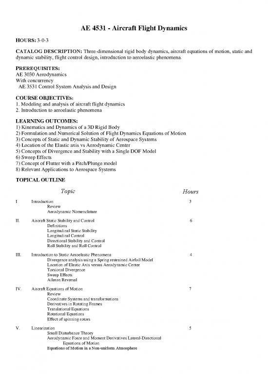 picture Flight Dynamics Pdf 158303 | Syll Ae4531
