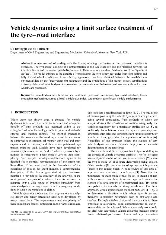 picture Dynamics Pdf 158113 | Vehicle Dynamics Using A Limit Surface Treatment Of The Tire Road Interface