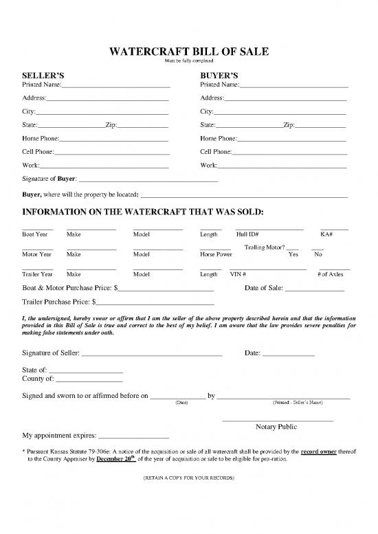 picture Bill Of Sale For Boat 157277 | Watercraft Bill Of Sale