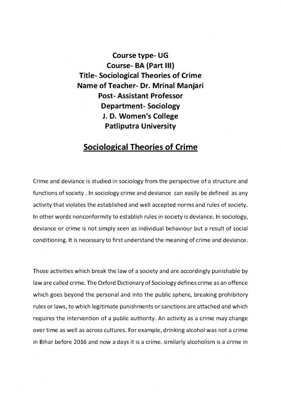 picture_Society Pdf 160341 | Ba Partiii  Sociological Theory Of Crime By Mrinal Manjari