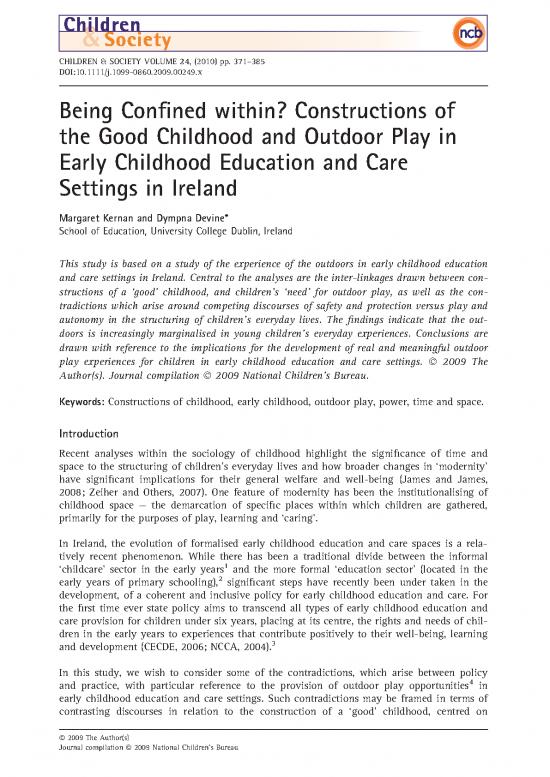 picture1_Society Pdf 160311 | Beingconfinedwithinconstructionsofthegoodchildhoodandoutdoorplayinearlychildhoodeducationandcaresettingsinireland