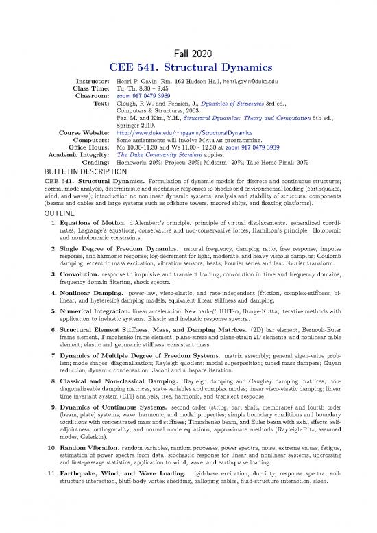 picture Structural Dynamics Pdf 158481 | Cee541 Syllabus 2020