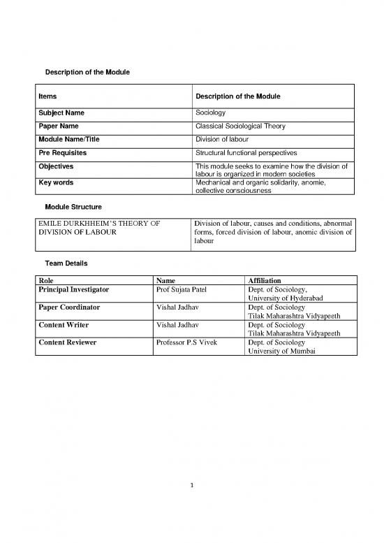 picture1_Emile Durkheim Division Of Labour Pdf 159626 | Description Of The Module