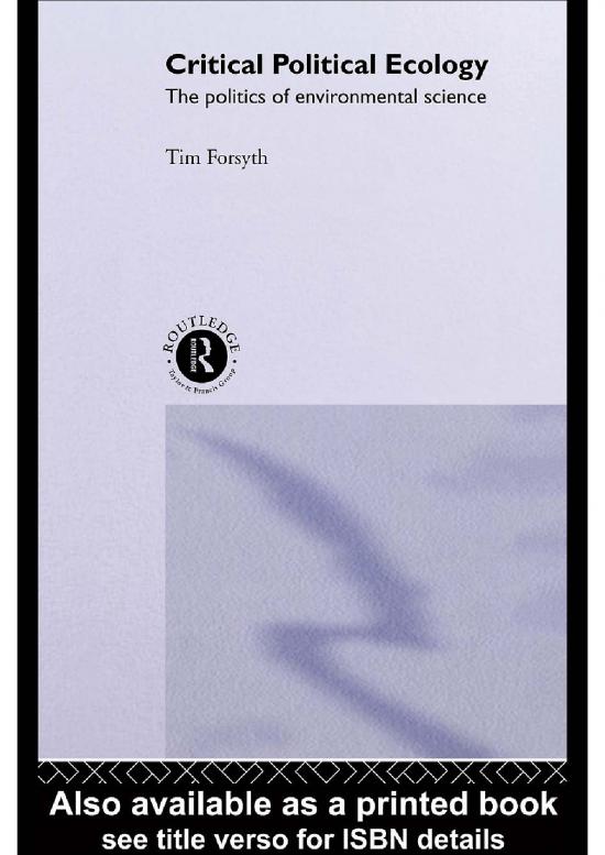 picture Ecology Pdf 160941 | Timothy Forsyth Critical Political Ecology The Politics Of Environmental Science (2003)