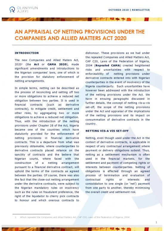 picture_Companies Act Pdf 162101 | An Appraisal Of Netting Provisions Under The Companies And Allied Matters Act 2020