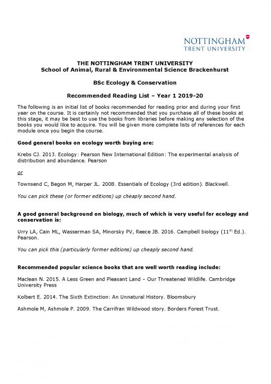 picture General Ecology Pdf 161340 | Bsc E And C Reading List Yr 1 2019 20