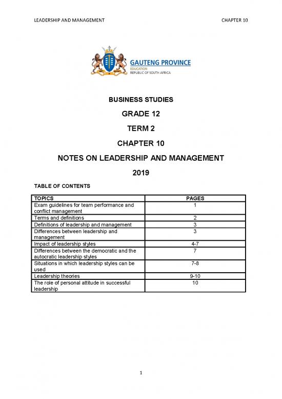 picture_Leadership Topics Pdf 162571 | Chapter 10 Business Studies Grade 12 Notes On Leadership And Management
