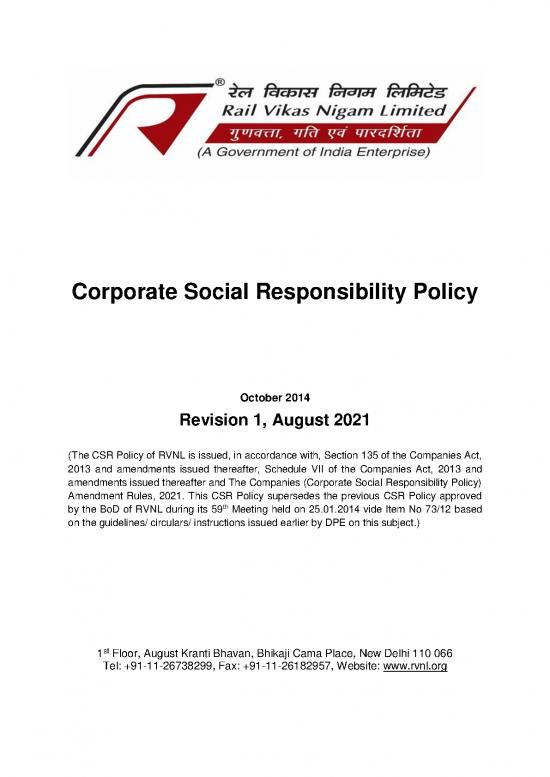 picture Companies Act 2013 Pdf 161691 | Csr Policy Of Rvnl, Rev 1, August 2021