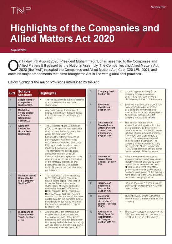 picture_Companies Act Pdf 161737 | Highlights Of The Companies And Allied Matters Act 2020