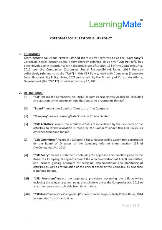 picture Companies Act 2013 Pdf 161580 | Lm Csr Policy Revised Final 2022