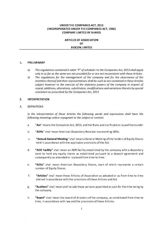 picture Companies Act 2013 Pdf 161828 | Proposed Articles Of Association
